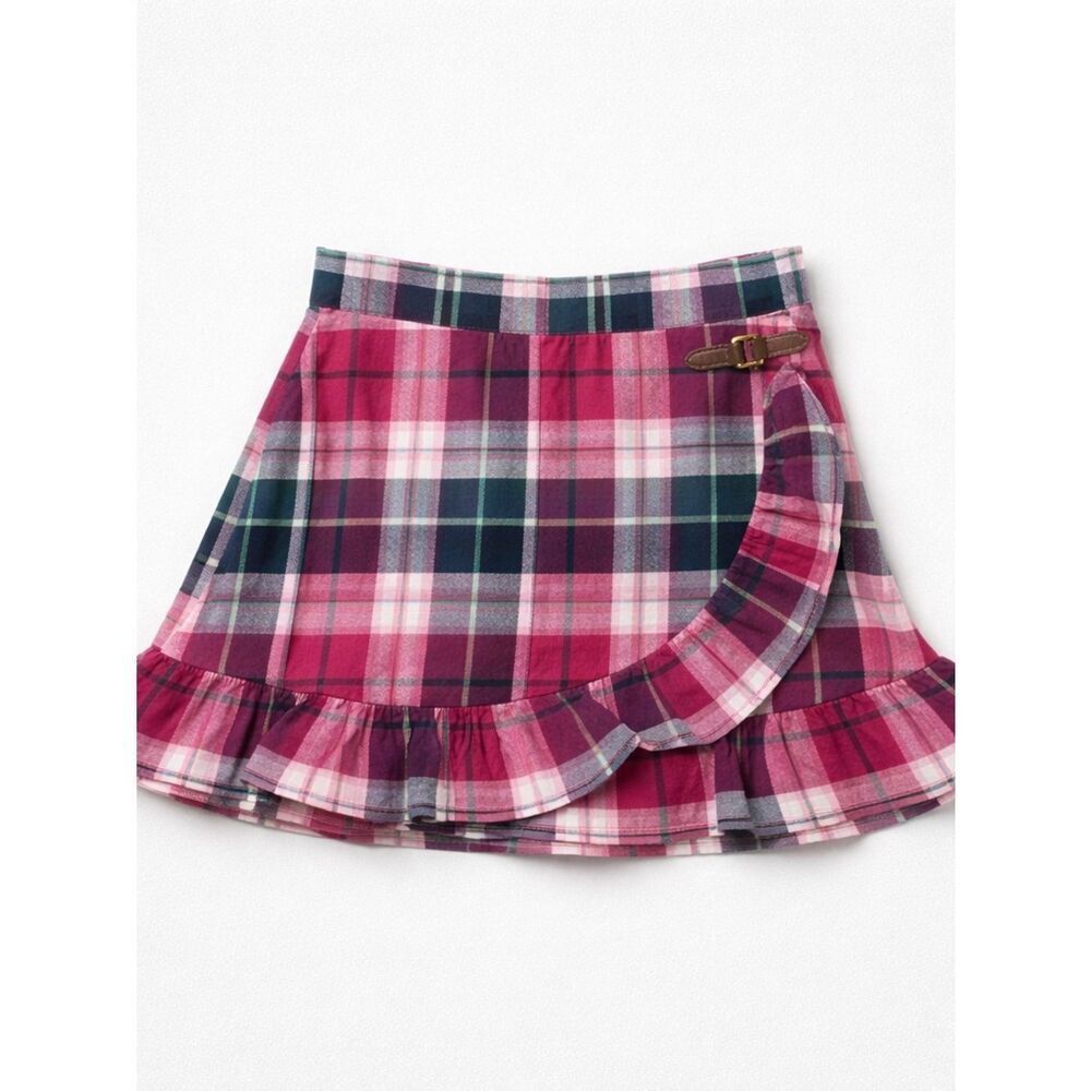 Janie and Jack Faux wrap pink and blue plaid ruffle kilt skirt size 6 NWT